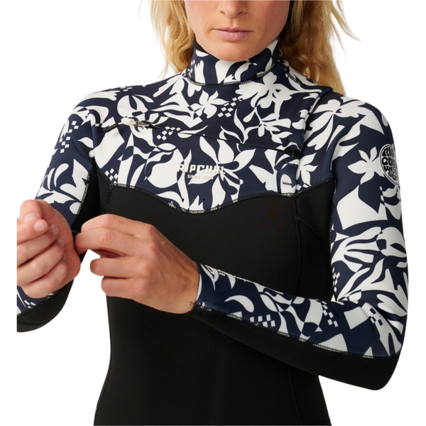 2026 Rip Curl Womens Dawn Patrol Pro 4/3mm Chest Zip Wetsuit 16VWFS - Black / White